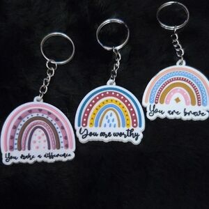 Rainbow Encouragement Keychain Trio - Pink, Blue, Yellow